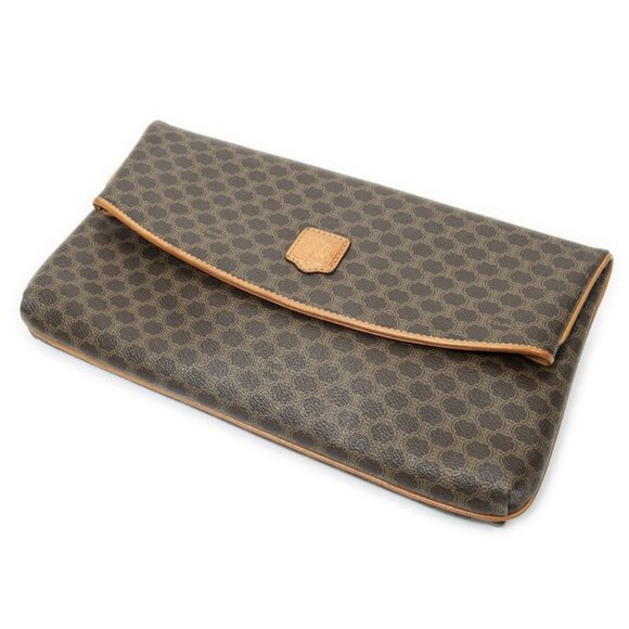 Celine Vintage Fold Over Clutch Brown Macadam Canvas AB - Picture 1 of 4